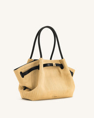 Hana Medium Faux Straw Tote Bag - Brown Straw