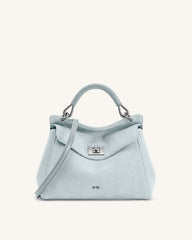 Lucia Classic Faux Suede Top Handle Bag - Light Blue