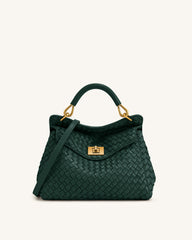 Lucia Classic Woven Top Handle Bag - Forest Green