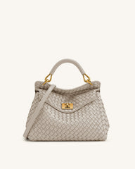 Lucia Classic Woven Top Handle Bag - Mud Gray