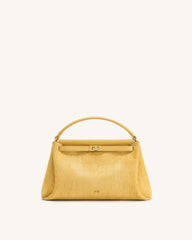 Carmen Faux Suede Croc-Embossed Top Handle Bag - Yellow