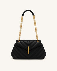 Valerie Quilted Chain Flap Shoulder Bag - Black