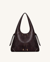 Celandra Drawstring Hobo Bag - Dark Brown