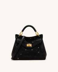 Lucia Classic Artificial Crystal Top Handle Bag - Black