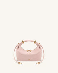 Ellie Faux Suede Metal Ring Embellished Top Handle Bag - Pink