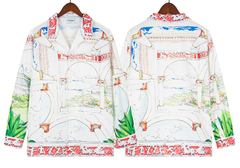 Casablanca Architectural Sketch Line-Art Silk-Style Shirt - White