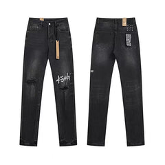 Ksubi Distressed Denim with Script Logo - Washed Black