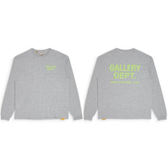 Gallery Dept. Hollywood Logo Long Sleeve T-Shirt - Light Grey/Neon Yellow