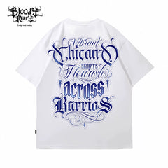 American street retro floral font short sleeved loose cotton heavyweight niche hip-hop tattoo artist trendy T-shirt