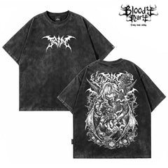 Dark style worn short sleeved T-shirts for men and women anime Abi cartoon printing loose street retro rock top
