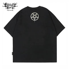 Original trendy retro rock style skull print short sleeved T-shirt black rock band top unisex