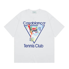 Casablanca Tennis Club Red Torch & Court T-Shirt - White