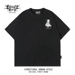 Trendy American retro dark style nun print short sleeved T-shirt for men and women, loose and heavyweight pure cotton high street style top