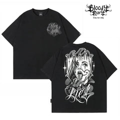 American street dark style floral font West Coast short sleeved T-shirt for men, loose and heavyweight, niche trendy printed top