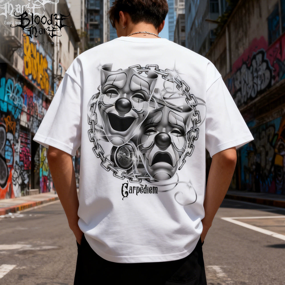 Trendy American Street Chicano Flower Font Short Sleeve Loose Cotton Heavy Weight Clown Hip Hop Tattoo Artist T-shirt Crowd