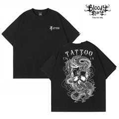 American traditional dragon street flower font short sleeved loose cotton heavyweight niche hip-hop tattoo artist trendy T-shirt