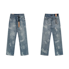 Ksubi All-Over Monogram / Dollar Print Denim - Light Blue