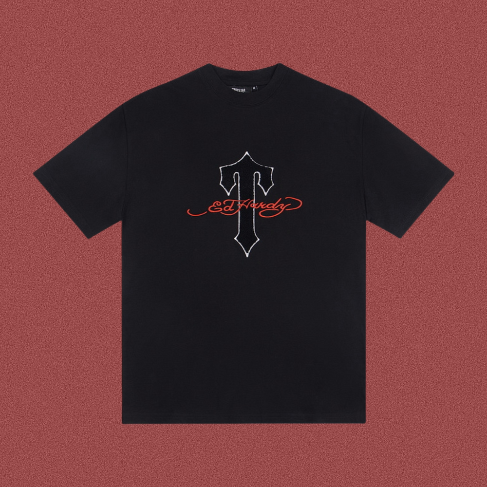 Trapstar Gothic "T" Red Script Logo Tee - Black