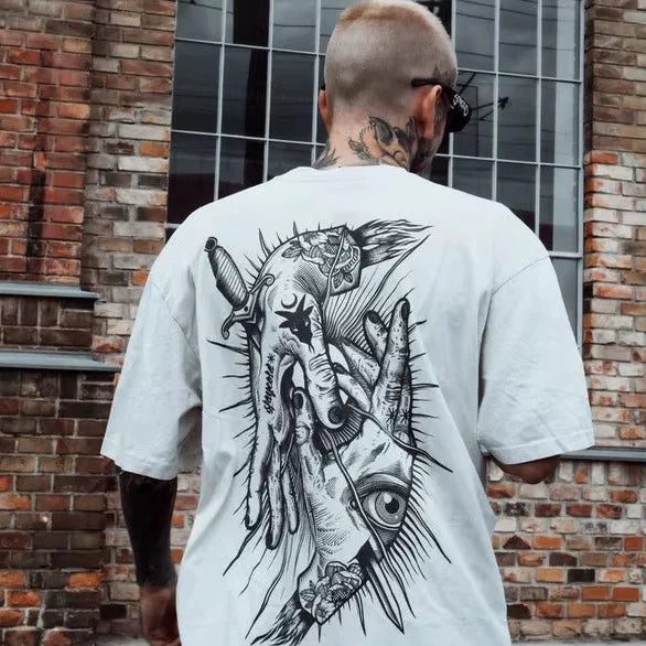 Original trendy brand American retro dark goth short sleeved men's and women's loose cotton heavyweight niche hip-hop T-shirt street