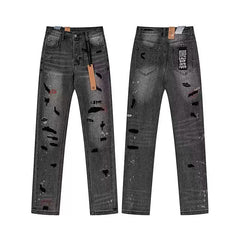 Ksubi Heavy Distressed & Paint Splatter Denim - Washed Black