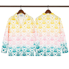 Casablanca Ombré Heart Monogram Silk-Style Shirt - Pink / Yellow