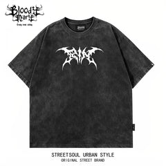 Dark style worn short sleeved T-shirts for men and women anime Abi cartoon printing loose street retro rock top