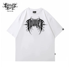 Original Trendy Brand American Street Thug Flower Font Short Sleeve Men's and Women's Loose Cotton Heavy Weight Niche Hip Hop T-shirt