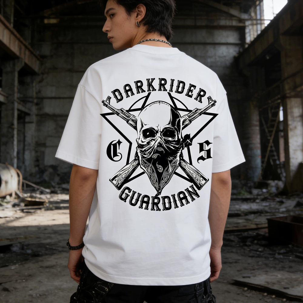 Hip hop skull print short sleeved T-shirt for men and women, loose shoulder sleeves, pure cotton, white trendy brand top, trendy street cotton