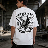 Hip hop skull print short sleeved T-shirt for men and women, loose shoulder sleeves, pure cotton, white trendy brand top, trendy street cotton