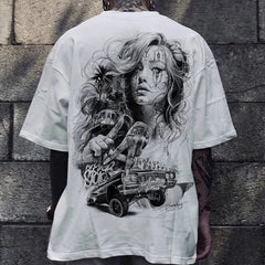 Original Trendy Brand American Street Flower Font Short Sleeve Men's and Women's Loose Cotton Heavy Weight Niche Hip Hop T-shirt