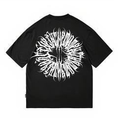 Loose T-shirt Chicano Dark Flower Font West Coast Printed High Street Short Sleeve American Heavy Cotton Trendy Brand