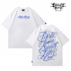 American street Chicano floral font short sleeved loose cotton heavyweight niche hip-hop tattoo artist trendy T-shirt