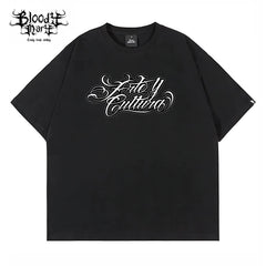 Trendy American street flower font short sleeved loose cotton heavyweight niche hip-hop tattoo artist skeleton T-shirt
