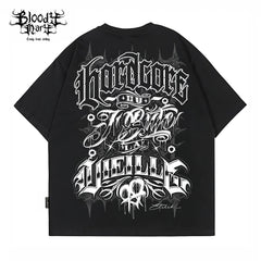Original American street flower font retro loose cotton heavyweight Chicano hip-hop niche trend tattoo artist T