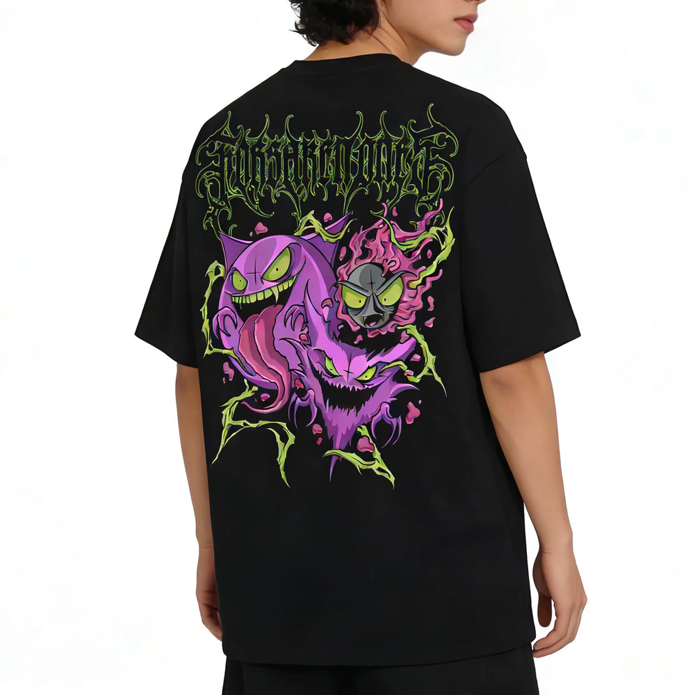 American street flower font short sleeved loose cotton heavyweight niche hip-hop tattoo artist trendy T-shirt flame letter