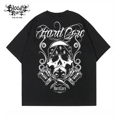 American street double motorcycle short sleeved loose cotton heavyweight niche hip-hop fashion brand tattoo artist T-shirt abstract trend