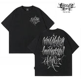 American Trendy Brand Flower Font West Coast Hip Hop Black Short sleeved T-shirt Loose Cotton Heavy duty Letter Printed Trendy Brand