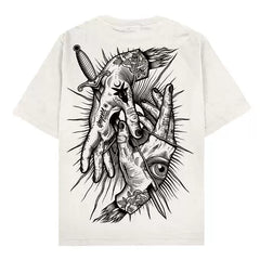 Original trendy brand American retro personality round neck cool and niche hip-hop T-shirt pure cotton body text tattoo artist T-shirt