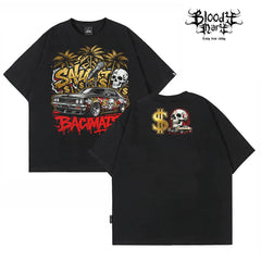 Original Trendy Brand American High Street ins Skull Little Popular Hip Hop Heavy Fancy Characters China-Chic West Coast Short Sleeve T-shirt
