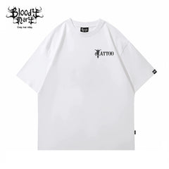 American traditional dragon street flower font short sleeved loose cotton heavyweight niche hip-hop tattoo artist trendy T-shirt