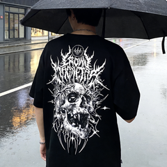 European and American street tattoo artist retro dark gothic skeleton heavyweight trendy brand direct spray short sleeved t-shirt top for summer