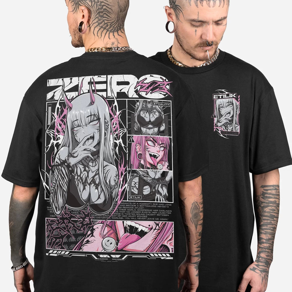 Original trendy brand American street flower font short sleeved men's and women's loose cotton tattoo artist niche hip-hop T-shirt dark