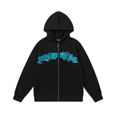 Trapstar Style Autumn/Winter Teal & Blue Gradient Full-Zip Hoodie - Black