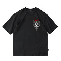 Original Trendy Brand Design American Trendy Hip Hop Retro Dark Prajna Tattoo Artist Short Sleeve Pure Cotton T-shirt for Men and Women