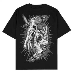 Original trendy brand American retro personality round neck cool and niche hip-hop T-shirt pure cotton body text tattoo artist T-shirt