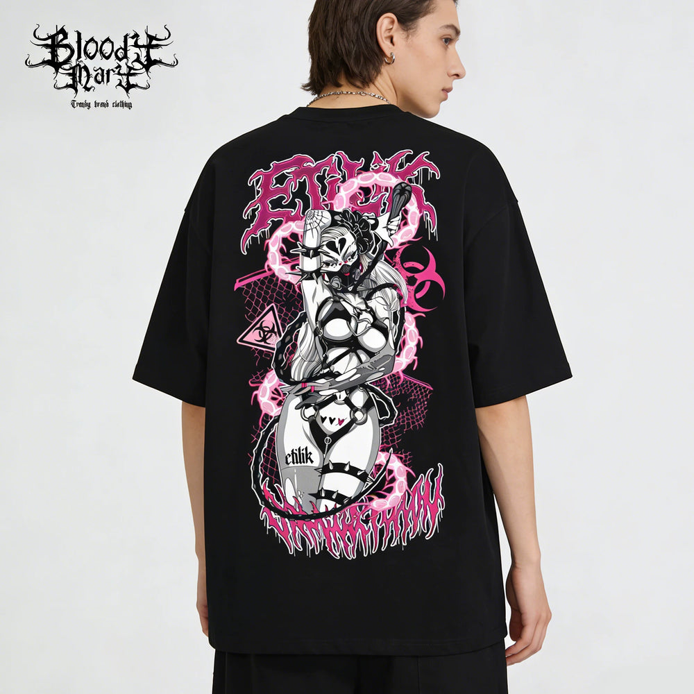 Original American street loose pure cotton heavyweight niche hip-hop tattoo artist trendy brand T-flower font West Coast Chino