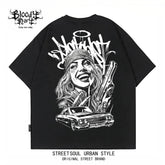 American street dark style printed short sleeved T-shirt for men and women loose couple outfit trendy high street style top