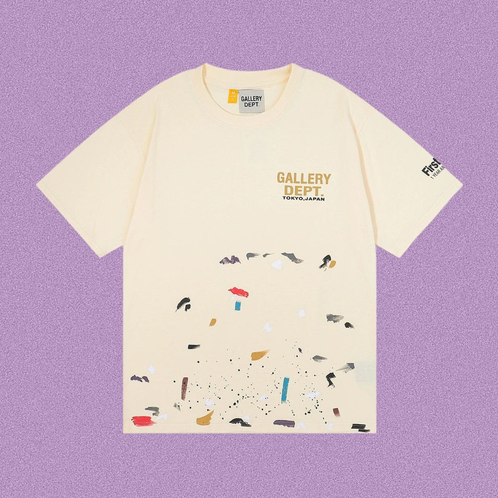 Gallery Dept. Paint Splatter Graphic Short Sleeve T-Shirt - Cream