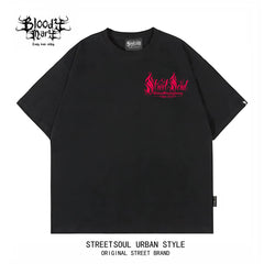 Trendy brand floral font hip-hop street style short sleeved West Coast Chicano T-shirt men's black letter print oversiz