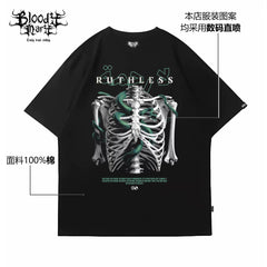 American street skull short sleeved T-shirt loose pure cotton design unisex trendy brand top